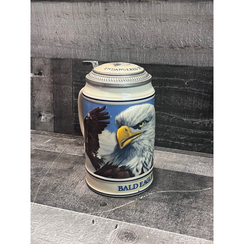 Budweiser 1989 Endangered Species Bald Eagle Limited Edition Lidded Stein COA